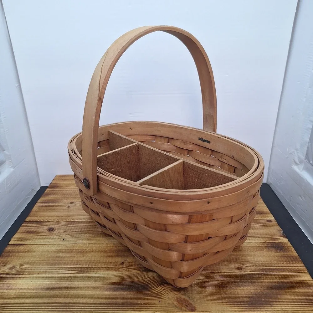 Hand Woven Amash Utensil Plate Holder Basket 11x6 Natural Wood Caddy